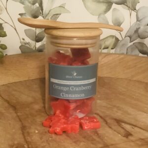 Orange Cinnamon & Cranberry Wax melts in glass jar